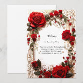 Floral 1e verjaardag Uitnodiging (Voorkant / Achterkant)