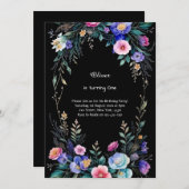 Floral 1e verjaardag Uitnodiging (Voorkant / Achterkant)