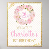 Floral 1st Birthday Ballerina Welkomstteken Poster (Voorkant)