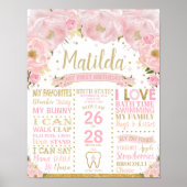 Floral 1st Birthday Mijlpalen Poster geboorte Stat (Voorkant)