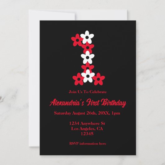 Floral 1ste verjaardag kaart (Voorkant)