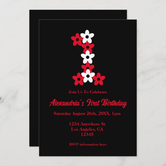 Floral 1ste verjaardag kaart (Voorkant / Achterkant)