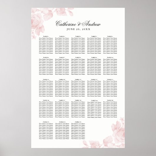  Floral 20 tafel bruiloft Zitplaats Poster (Voorkant)