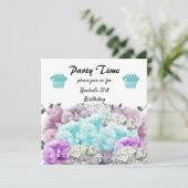 Floral 21e uitnodiging van de Birthday Party (Staand voorkant)