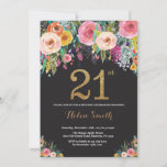 Floral 21st Birthday Invitation Gold Glitter Kaart<br><div class="desc">Floral 21ste verjaardag uitnodiging voor vrouwen. Waterverf Floral Flower. Zwart en goudglitter. Roze,  geel,  Oranje,  Paars ventilator. Volwassen verjaardag. Voor verdere aanpassing,  te klikken gelieve de knoop "van de Aanpassing het"en ons ontwerphulpmiddel te gebruiken om deze sjabloon te wijzigen.</div>