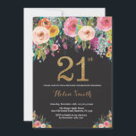 Floral 21st Birthday Invitation Gold Glitter Kaart<br><div class="desc">Floral 21ste verjaardag uitnodiging voor vrouwen. Waterverf Floral Flower. Zwart en goudglitter. Roze,  geel,  Oranje,  Paars ventilator. Volwassen verjaardag. Voor verdere aanpassing,  te klikken gelieve de knoop "van de Aanpassing het"en ons ontwerphulpmiddel te gebruiken om deze sjabloon te wijzigen.</div>
