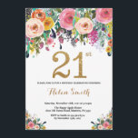 Floral 21st Birthday Invitation Gold Glitter Kaart<br><div class="desc">Floral 21ste verjaardag uitnodiging voor vrouwen. Waterverf Floral Flower. Gold Glitter. Roze,  geel,  Oranje,  Paars ventilator. Volwassen verjaardag. Voor verdere aanpassing,  te klikken gelieve de knoop "van de Aanpassing het"en ons ontwerphulpmiddel te gebruiken om deze sjabloon te wijzigen.</div>