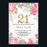 Floral 21st Birthday Invitation Gold Glitter Kaart<br><div class="desc">Floral 21ste verjaardag uitnodiging voor vrouwen. Waterverf botanische bloem. Gold Glitter. Roze pinda's Floral Flowers. Volwassen verjaardag. Voor verdere aanpassing,  te klikken gelieve de knoop "van de Aanpassing het"en ons ontwerphulpmiddel te gebruiken om deze sjabloon te wijzigen.</div>