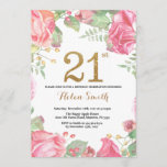 Floral 21st Birthday Invitation Gold Glitter Kaart<br><div class="desc">Floral 21ste verjaardag uitnodiging voor vrouwen. Waterverf botanische bloem. Gold Glitter. Roze pinda's Floral Flowers. Volwassen verjaardag. Voor verdere aanpassing,  te klikken gelieve de knoop "van de Aanpassing het"en ons ontwerphulpmiddel te gebruiken om deze sjabloon te wijzigen.</div>