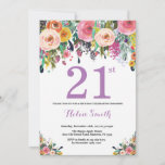 Floral 21st Birthday Invitation Paars Kaart<br><div class="desc">Floral 21ste verjaardag uitnodiging voor vrouwen. Waterverf bloem. Roze, geel, Oranje, Paars ventilator. Volwassen verjaardag. 30e 40e 50e 60e 70e 90e 100e 13e 15e 16e 18e 20e 21e elke leeftijd. Voor verdere aanpassing, te klikken gelieve de knoop "van de Aanpassing het"en ons ontwerphulpmiddel te gebruiken om deze sjabloon te wijzigen....</div>