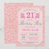 Floral 21st Birthday Invitation Pink for Women Kaart (Voorkant / Achterkant)