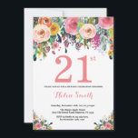 Floral 21st Birthday Invitation Pink Kaart<br><div class="desc">Floral 21ste verjaardag uitnodiging voor vrouwen. Waterverf bloem. Roze, geel, Oranje, Paars ventilator. Volwassen verjaardag. 30e 40e 50e 60e 70e 90e 100e 13e 15e 16e 18e 20e 21e elke leeftijd. Voor verdere aanpassing, te klikken gelieve de knoop "van de Aanpassing het"en ons ontwerphulpmiddel te gebruiken om deze sjabloon te wijzigen....</div>