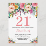 Floral 21st Birthday Invitation Pink Kaart<br><div class="desc">Floral 21ste verjaardag uitnodiging voor vrouwen. Waterverf bloem. Roze, geel, Oranje, Paars ventilator. Volwassen verjaardag. 30e 40e 50e 60e 70e 90e 100e 13e 15e 16e 18e 20e 21e elke leeftijd. Voor verdere aanpassing, te klikken gelieve de knoop "van de Aanpassing het"en ons ontwerphulpmiddel te gebruiken om deze sjabloon te wijzigen....</div>