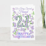 Floral 21st Birthday Special Friend Kaart<br><div class="desc">Een zeer 21ste verjaardag Kaart voor een zeer speciale vriend, met de getallen gevuld met een patroon van Phlox-bloemen en geschetst in groene en bolle bloemen van roze, rode en blauwe Phlox. De woorden "Happy Birthday!" zijn ook in dezelfde schoppen als de bloemen, die met de hand in waterverven zijn...</div>