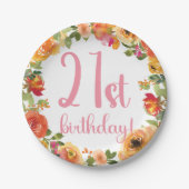Floral 21st Verjaardagspapier Bord (Voorkant)