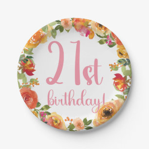 Floral 21st Verjaardagspapier Bord