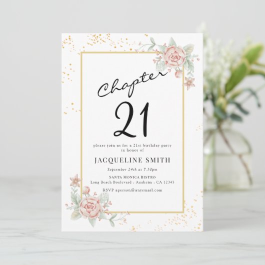 Floral 21ste uitnodiging van de verjaardag (Staand voorkant)