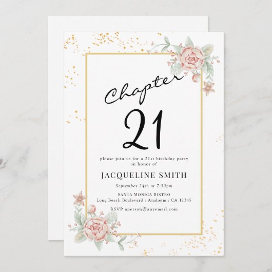 Floral 21ste uitnodiging van de verjaardag (Voorkant / Achterkant)