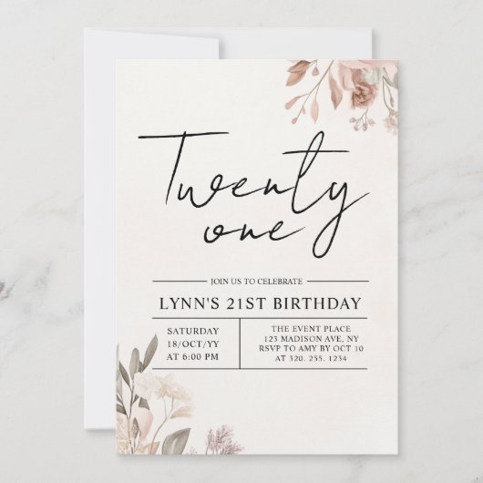 Floral 21ste Verjaardagsfeest Kaart (Voorkant)