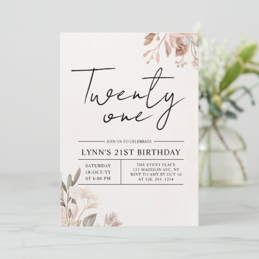 Floral 21ste Verjaardagsfeest Kaart (Staand voorkant)