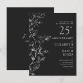 Floral 25th Wedding Jubileum Bewaar de datum Briefkaart (Voorkant / Achterkant)