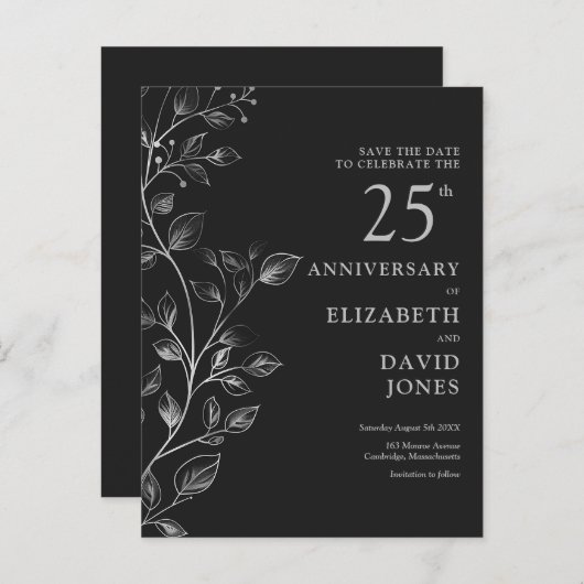 Floral 25th Wedding Jubileum Bewaar de datum Briefkaart (Voorkant / Achterkant)