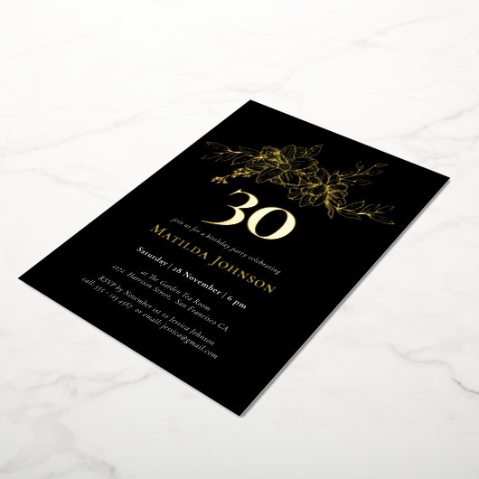 Floral 30e verjaardag Gold Foil uitnodiging (Gedraaid)