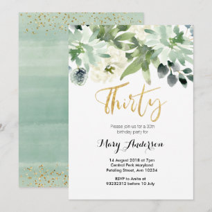 Floral 30th Birthday Invitation cactus Kaart