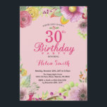 Floral 30th Birthday Invitation for Women Kaart<br><div class="desc">Floral 30th Birthday Invitation for Women. Waterverf Floral,  roze achtergrond. Voor verdere aanpassing,  te klikken gelieve de knoop "van de Aanpassing het"en ons ontwerphulpmiddel te gebruiken om deze sjabloon te wijzigen.</div>