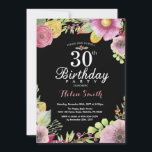 Floral 30th Birthday Invitation for Women Kaart<br><div class="desc">Floral 30th Birthday Invitation for Women. Waterverf Floral,  roze,  zwarte achtergrond. Voor verdere aanpassing,  te klikken gelieve de knoop "van de Aanpassing het"en ons ontwerphulpmiddel te gebruiken om deze sjabloon te wijzigen.</div>