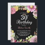 Floral 30th Birthday Invitation for Women Kaart<br><div class="desc">Floral 30th Birthday Invitation for Women. Waterverf Floral,  roze,  zwarte achtergrond. Voor verdere aanpassing,  te klikken gelieve de knoop "van de Aanpassing het"en ons ontwerphulpmiddel te gebruiken om deze sjabloon te wijzigen.</div>