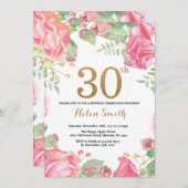 Floral 30th Birthday Invitation Gold Glitter Kaart (Voorkant / Achterkant)