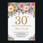Floral 30th Birthday Invitation Gold Glitter Kaart<br><div class="desc">Floral 30th Birthday Invitation for Women. Waterverf Floral Flower. Gold Glitter. Roze,  geel,  Oranje,  Paars ventilator. Volwassen verjaardag. Voor verdere aanpassing,  te klikken gelieve de knoop "van de Aanpassing het"en ons ontwerphulpmiddel te gebruiken om deze sjabloon te wijzigen.</div>