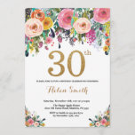 Floral 30th Birthday Invitation Gold Glitter Kaart<br><div class="desc">Floral 30th Birthday Invitation for Women. Waterverf Floral Flower. Gold Glitter. Roze,  geel,  Oranje,  Paars ventilator. Volwassen verjaardag. Voor verdere aanpassing,  te klikken gelieve de knoop "van de Aanpassing het"en ons ontwerphulpmiddel te gebruiken om deze sjabloon te wijzigen.</div>