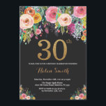 Floral 30th Birthday Invitation Gold Glitter Kaart<br><div class="desc">Floral 30th Birthday Invitation for Women. Waterverf Floral Flower. Zwart en goudglitter. Roze,  geel,  Oranje,  Paars ventilator. Volwassen verjaardag. Voor verdere aanpassing,  te klikken gelieve de knoop "van de Aanpassing het"en ons ontwerphulpmiddel te gebruiken om deze sjabloon te wijzigen.</div>