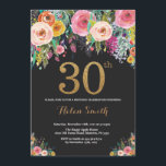 Floral 30th Birthday Invitation Gold Glitter Kaart<br><div class="desc">Floral 30th Birthday Invitation for Women. Waterverf Floral Flower. Zwart en goudglitter. Roze,  geel,  Oranje,  Paars ventilator. Volwassen verjaardag. Voor verdere aanpassing,  te klikken gelieve de knoop "van de Aanpassing het"en ons ontwerphulpmiddel te gebruiken om deze sjabloon te wijzigen.</div>