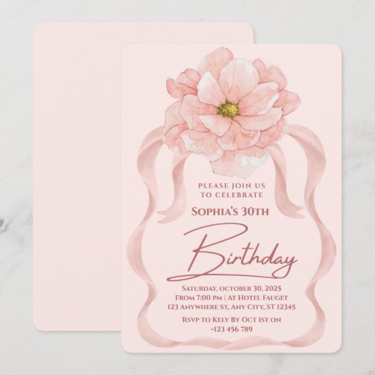 Floral 30th Birthday Invitation Kaart (Voorkant / Achterkant)