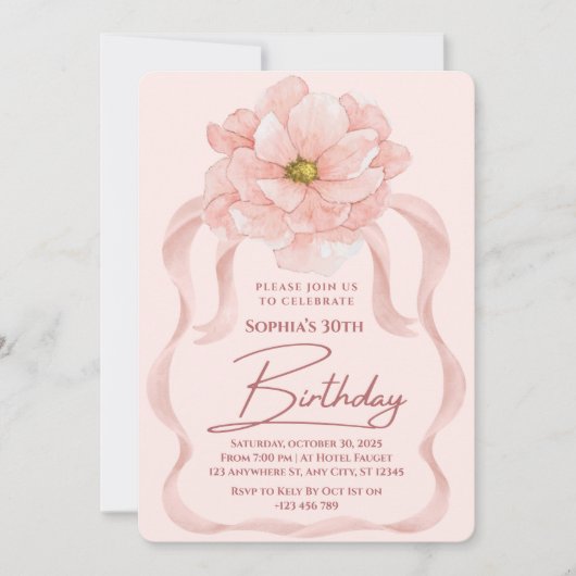 Floral 30th Birthday Invitation Kaart (Voorkant)