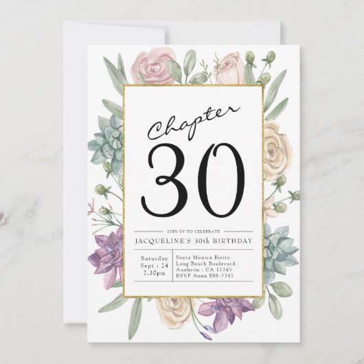 Floral 30th Birthday Invitation Kaart (Voorkant)