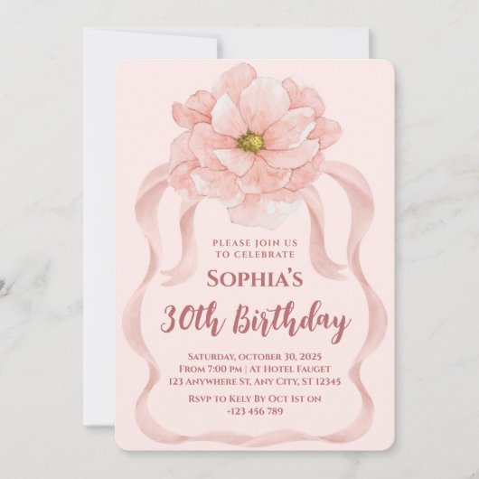 Floral 30th Birthday Invitation Kaart (Voorkant)