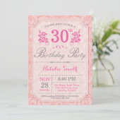 Floral 30th Birthday Invitation Pink for Women Kaart (Staand voorkant)