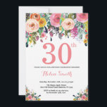 Floral 30th Birthday Invitation Pink Kaart<br><div class="desc">Floral 30th Birthday Invitation for Women. Waterverf bloem. Roze, geel, Oranje, Paars ventilator. Volwassen verjaardag. 30e 40e 50e 60e 70e 90e 100e 13e 15e 16e 18e 20e 21e elke leeftijd. Voor verdere aanpassing, te klikken gelieve de knoop "van de Aanpassing het"en ons ontwerphulpmiddel te gebruiken om deze sjabloon te wijzigen....</div>