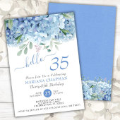 Floral 35th Birthday Blue Hydrangeas Waterverf Kaart
