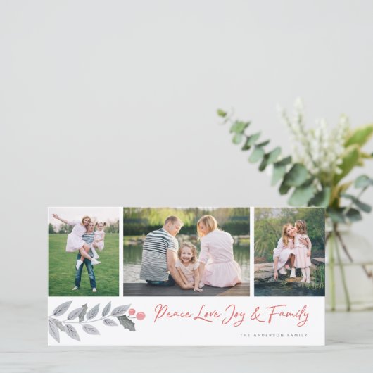 Floral 3 Foto Collage Feestdagenkaart (Staand voorkant)