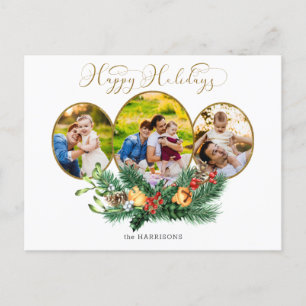 Floral 3-foto Gold Prettige feestdagen script