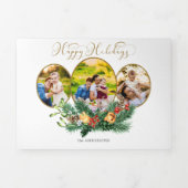 Floral 3-foto Gold Prettige feestdagen script Drieluik Wenskaart (Cover)