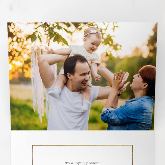 Floral 3-foto Gold Prettige feestdagen script Drieluik Wenskaart (Binnenzijde eerst)