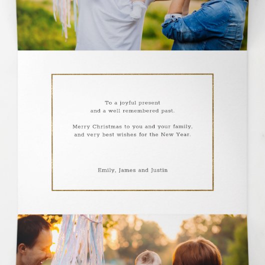 Floral 3-foto Gold Prettige feestdagen script Drieluik Wenskaart (Binnenkant midden)