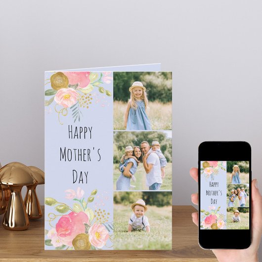 Floral 3 Foto roze Happy Mothers Day Kaart