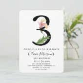 Floral 3e verjaardag met de Aangepaste Foto Uitnod Kaart (Staand voorkant)